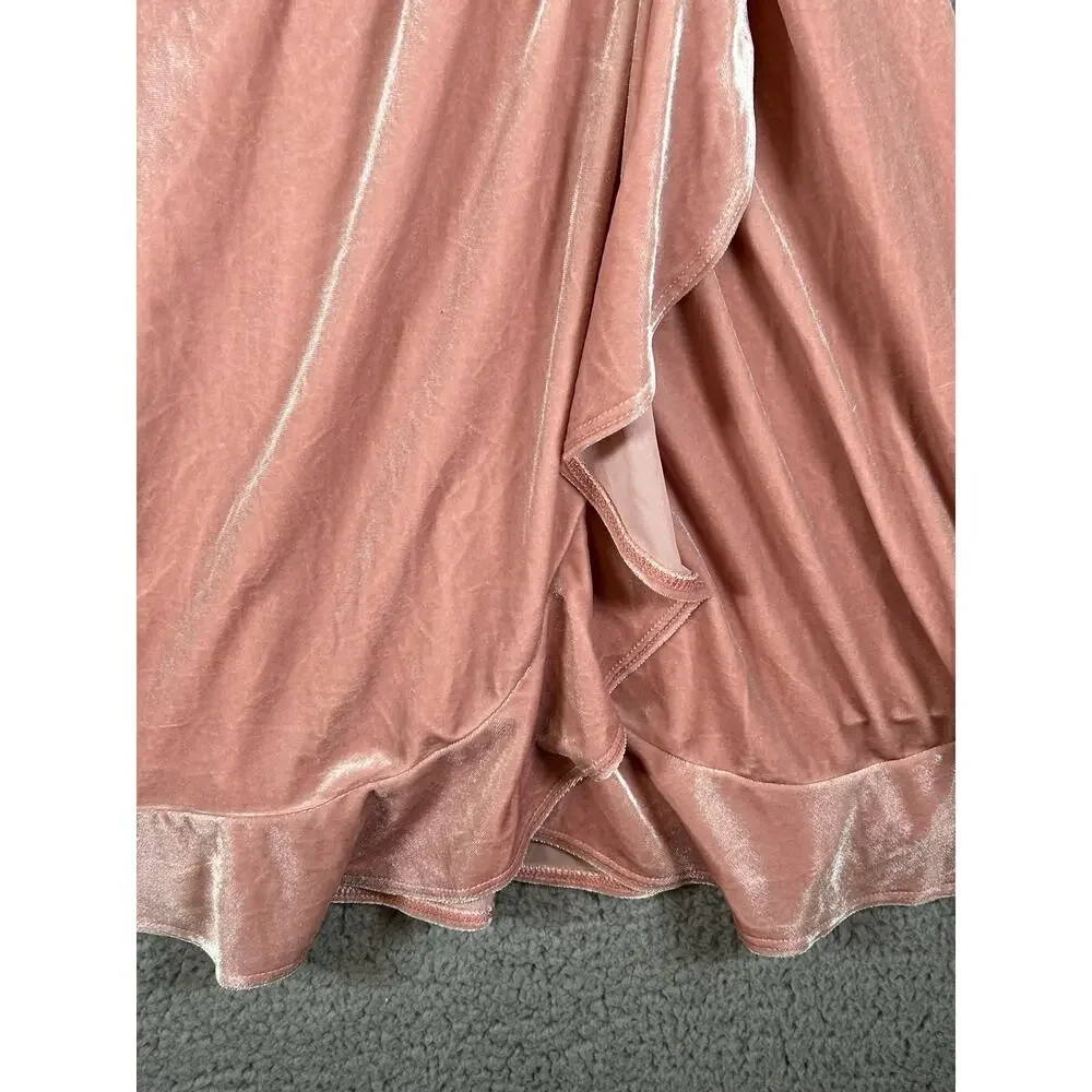 Aqua Dress Women M Pink Velvet Ruffled Sleeveless Made in U.S.A, Barbie Core - Picture 5 of 9